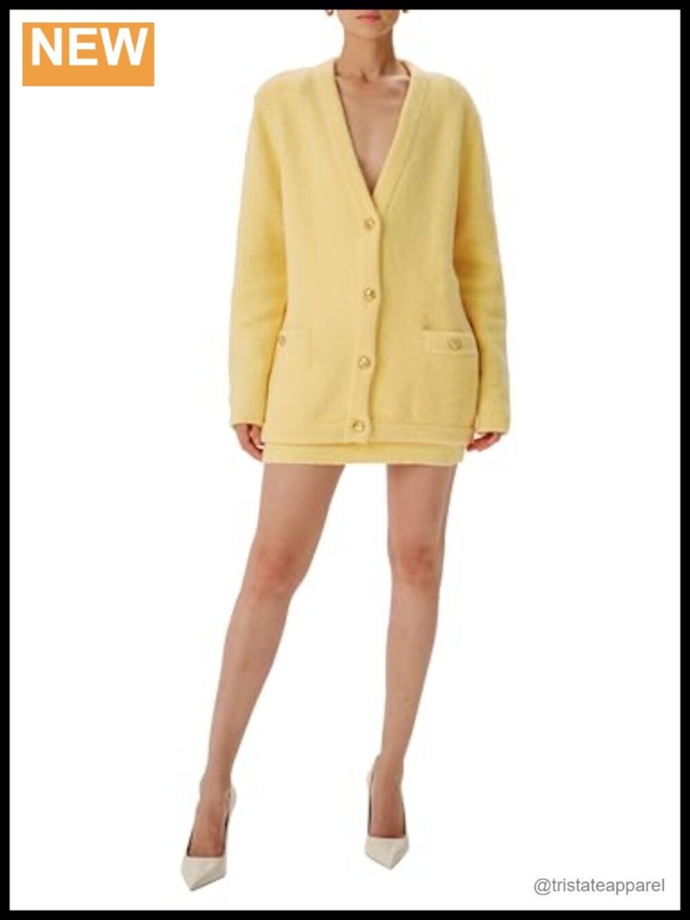 Oversized Boucle Knit Cardigan V-Neck Long Sleeve Cotton